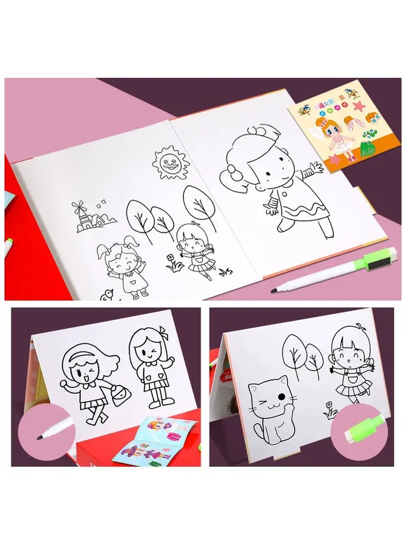 لوحة رسم مغناطيسية، ألعاب ذات طابع تنكرى للفتيات، ألعاب ألغاز خشبية للأطفال تعلم الرسم - Image 5