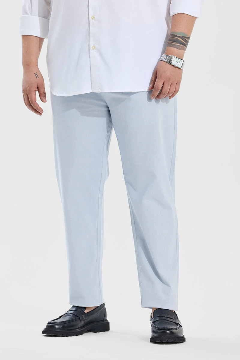 SNITCH Light Blue Solid Relaxed Casual Plus Size Trousers