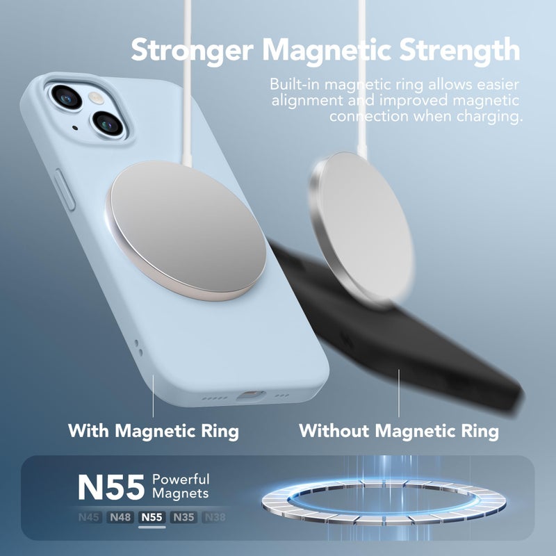 GONEZ Magnetic for iPhone 14 Case, Compatible with Magsafe, with Screen Protector + Camera Protector, Anti-Scratch Microfiber Lining, Liquid Silicone Shockproof Protective Phone Case, Blue - Image 3