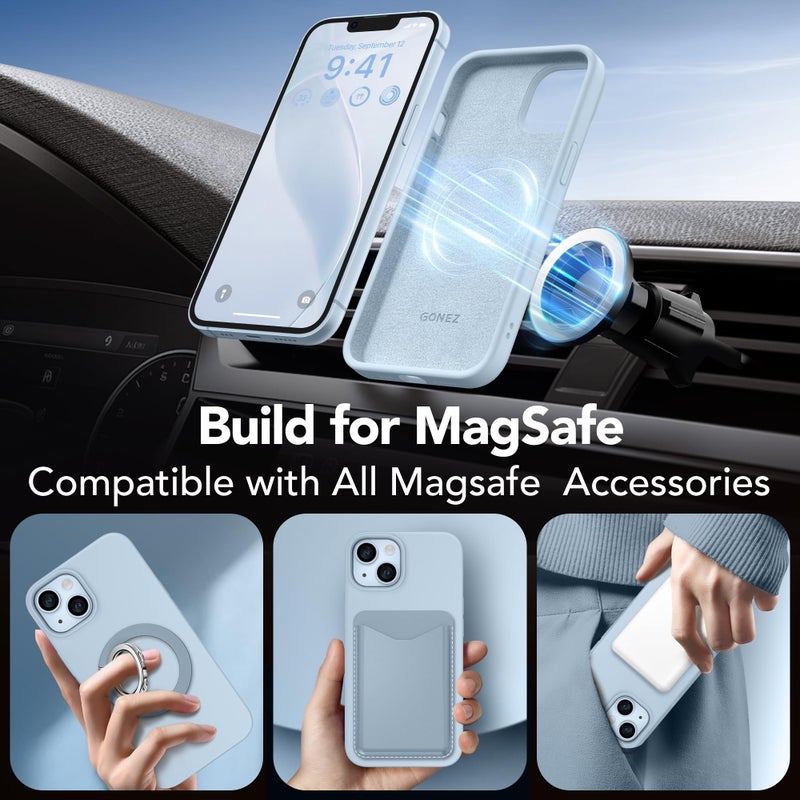 GONEZ Magnetic for iPhone 14 Case, Compatible with Magsafe, with Screen Protector + Camera Protector, Anti-Scratch Microfiber Lining, Liquid Silicone Shockproof Protective Phone Case, Blue - Image 4