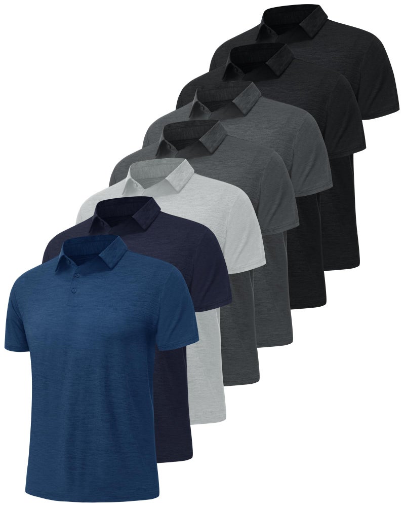 BOOJO 7 Pack Polo Shirts for Men - Quick Dry Moisture Wicking Performance Short Sleeve Mens Golf Shirts for Casual Work - Image 1