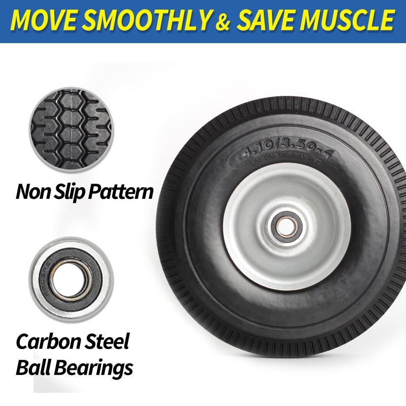 GICOOL 4.10/3.50-4" Flat Free Tire and Wheel, 10" Solid Tire with 5/8" Axle Bore Hole, 2.2" Offset Hub for Hand Truck Garden Wagon Cart Trolley Dolly Lawn Mover Replacement - Image 5