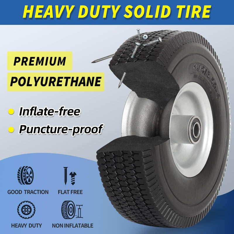 GICOOL 4.10/3.50-4" Flat Free Tire and Wheel, 10" Solid Tire with 5/8" Axle Bore Hole, 2.2" Offset Hub for Hand Truck Garden Wagon Cart Trolley Dolly Lawn Mover Replacement - Image 3