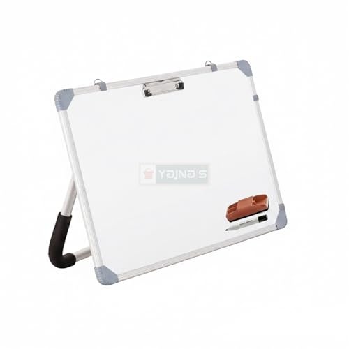 YAJNAS Non-Magnetic Dry Erase White Board 16x11 Inches with Stand | Table Top Standing Whiteboard for Study, Memo, to-Do List | Portable Desk White Board with Paper Clip, Marker & Duster (1x1.5 Feet) - Image 1