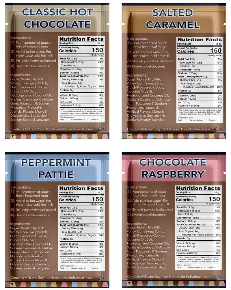 Gourmet Hot Cocoa Mix Variety Pack - Classic, Chocolate Raspberry, Salted Caramel, & Peppermint Hot Chocolate Mix Sets - 32 Count - Image 2
