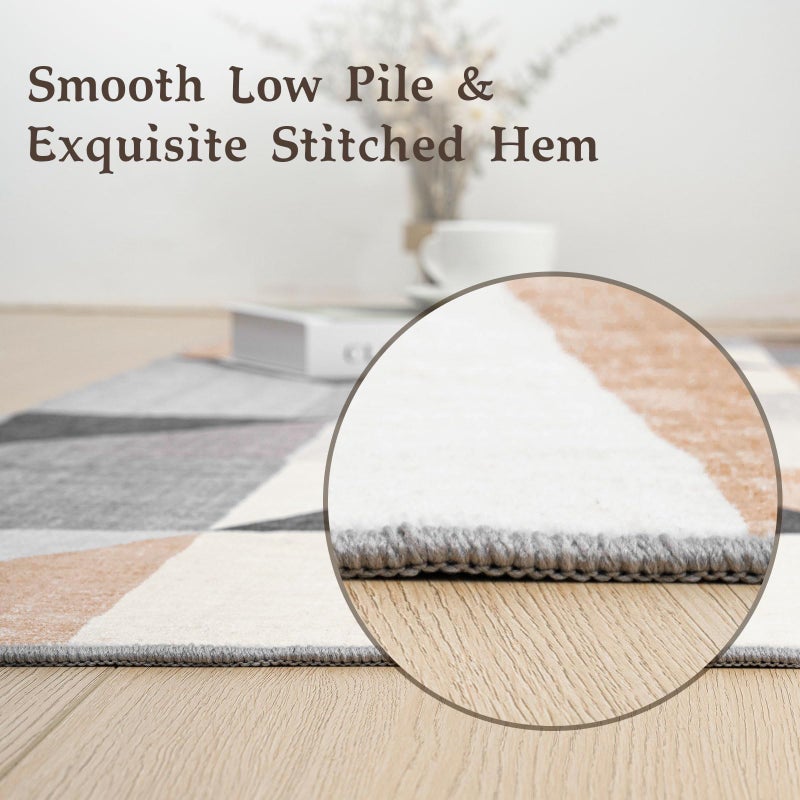 HOMFINE Washable Area Rug - Geometry Style Modern Rugs for Living Room, Bedroom, Machine Washable Rug Soft Non Slip Non Shedding Area Rug - Grey Brown, 5'x7' - Image 5