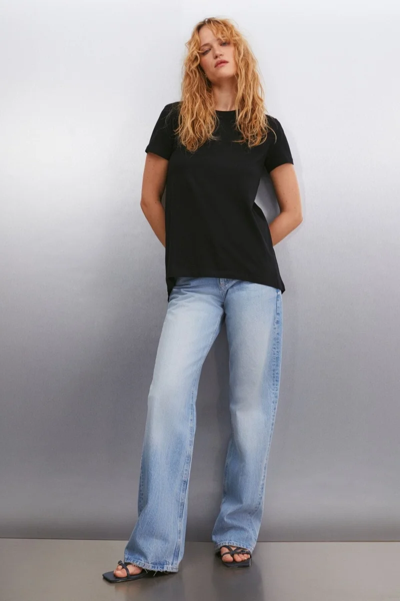 GRIMELANGE Samantha Women's Comfort Fit 100% Organic Cotton Basic Knitted Black T-shirt
