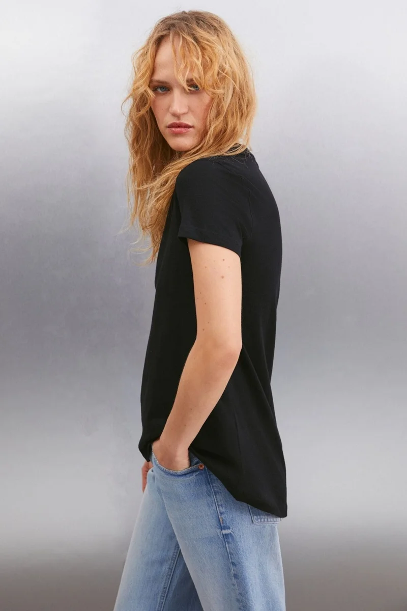 GRIMELANGE Samantha Women's Comfort Fit 100% Organic Cotton Basic Knitted Black T-shirt