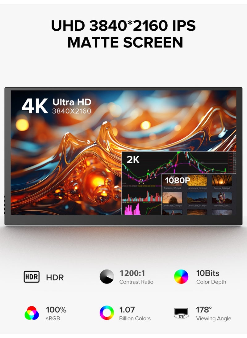 أوبيرفكت شاشة محمولة مقاس 18.5 بوصة مقاس 3840*2160 IPS IPS USB C ومنفذ HDMI صغير، شاشة ثانية رفيعة للغاية للكمبيوتر المحمول/الهاتف/وحدة التحكم في الألعاب، قابلة للتركيب على VESA - Image 3