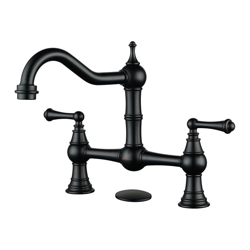WOWOW Bridge Faucet for Kitchen Sink 2 or 3 Holes Solid Brass Bridge Kitchen Faucet Oil Rubbed Bronze 8 Inch Centerset Victorian Farmhouse Kitchen Sink Faucet
