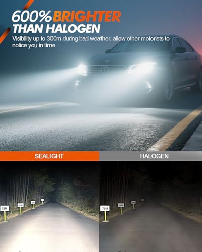 SEALIGHT 5202 LED Fog Light Bulbs 14000Lumens 600 Brighter 6500K Cool White Ultra Wide Angle Design Plug and Play NonPolarity Waterproof Dustproof 2Pack for Cars Trucks SUVs - Image 3