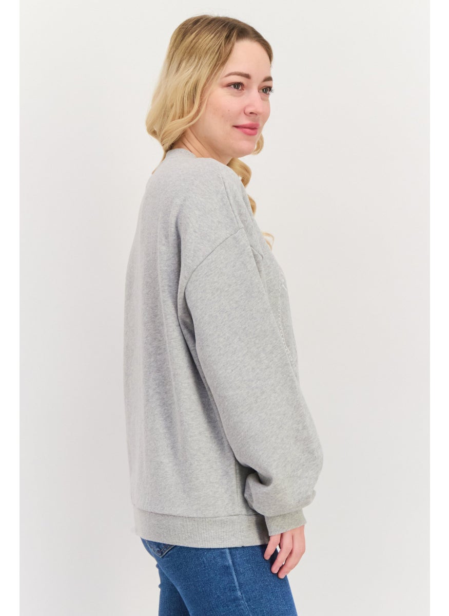 Pepe Jeans - Women Crew Neck Long Sleeve Embroidered Logo Sweatshirt, Grey - Image 1