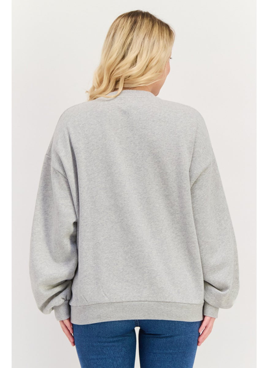 Pepe Jeans - Women Crew Neck Long Sleeve Embroidered Logo Sweatshirt, Grey - Image 1