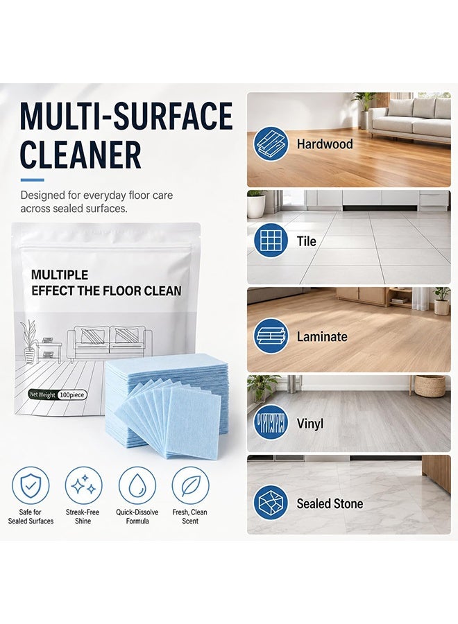 Floor Cleaning Tablets, 100 Pcs Multiple Effect The Floor Clean,Multi-Surface Floor Cleaning Sheets for Mop,Disposable Mop Pads for Hardwood, Tile, Laminate, Vinyl & More - Image 4