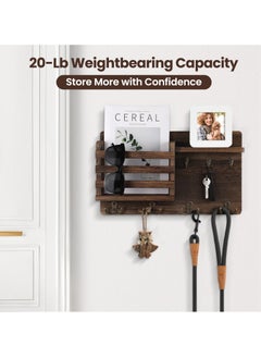 KYD Mail Holder for Wall Mail Organizer with Key Hooks Hallway Farmhouse Decor Letter Sorter Made of Natural Wood with Floating Shelf and Flush Mount Hardware  - Image 4