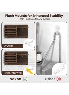 KYD Mail Holder for Wall Mail Organizer with Key Hooks Hallway Farmhouse Decor Letter Sorter Made of Natural Wood with Floating Shelf and Flush Mount Hardware  - Image 5