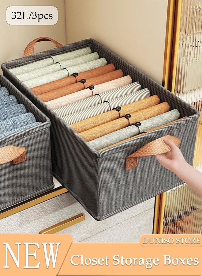 DUNISO 3pcs Wardrobe Clothes Organizer Foldable Closet Storage Organizer for Clothes Jeans Washable Closet Storage Boxes with Carrying Handles Cube Storage Bin for Home Bedroom Office - Image 1