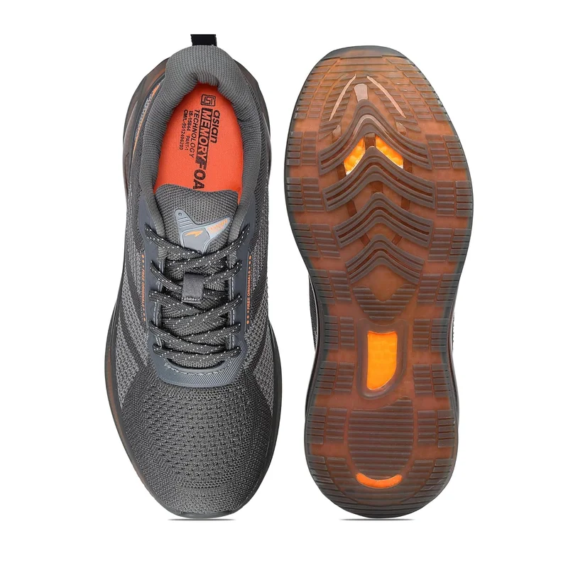 Asian Men's Grey and Orange Running Shoes for Men and Boys