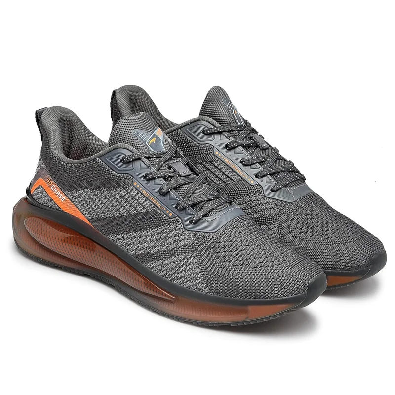 Asian Men's Grey and Orange Running Shoes for Men and Boys