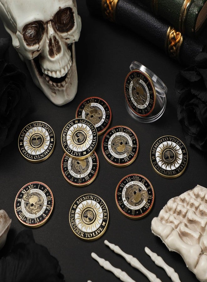 Misdary 10 Pcs Memento Mori Coin Memento Vivere Reminder Token Metal Skull Challenge Coin Medallion Stoicism Gift Challenge Stoic Reminder Pendant for Daily Practice Stoic (Black Gold Style) - Image 2
