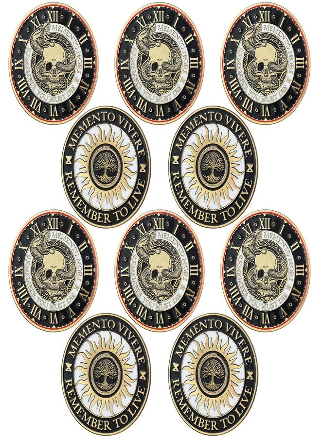 Misdary 10 Pcs Memento Mori Coin Memento Vivere Reminder Token Metal Skull Challenge Coin Medallion Stoicism Gift Challenge Stoic Reminder Pendant for Daily Practice Stoic (Black Gold Style) - Image 1