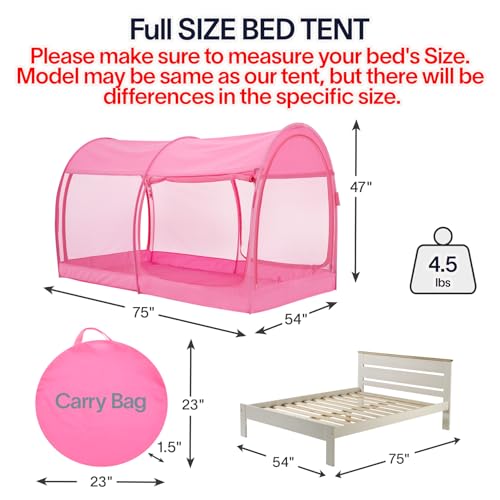 LEEDOR® Mosquito Net Bed Tent Canopy Indoor Tent Privacy Bed Fort Dream Tent for Kids or Adult Pink Full 75 X 54 X 47H'' (Mattress Not Included) - Image 2