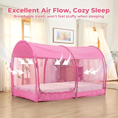 LEEDOR® Mosquito Net Bed Tent Canopy Indoor Tent Privacy Bed Fort Dream Tent for Kids or Adult Pink Full 75 X 54 X 47H'' (Mattress Not Included) - Image 4