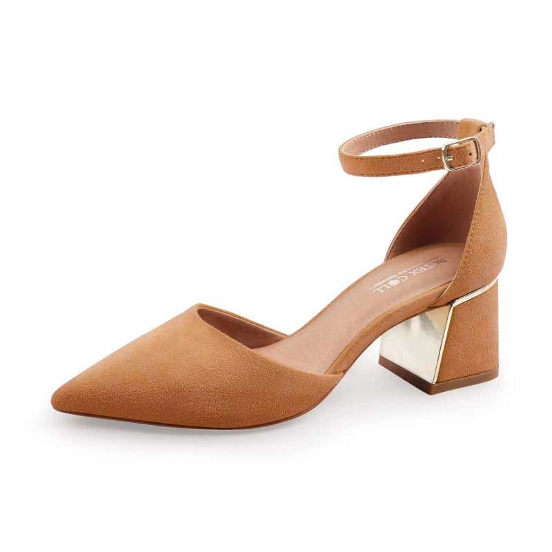BCTEX COLL Womens Pointed Toe Pumps Shoes Ankle Strap Chunky Low Heels Metal Lined Sandals Designed for Women(cam7.5) - Image 1