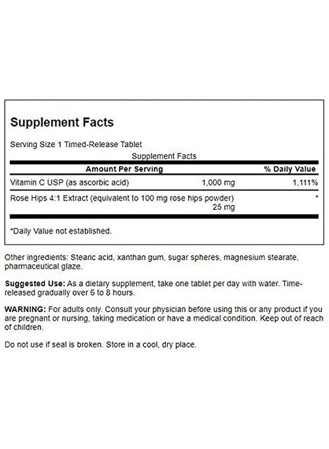 SWANSON Timedrelease Vitamin C With Rose Hips Immune System Support Skin Cardiovascular Health Antioxidant Supplement 1000 Mg 250 Tablets - Image 3