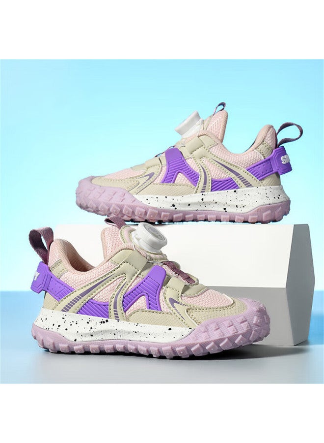 Snoopysnoopy Kids' Sports Shoes Boys Girls Children's Outdoor Casual Shoes With Rotating Button Wear-resistant Leisure Shoes Tide 0346 Pink Purple 33 - Image 1