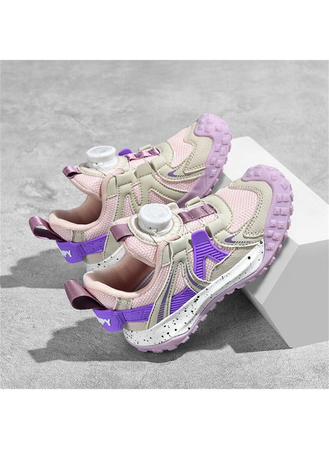 Snoopysnoopy Kids' Sports Shoes Boys Girls Children's Outdoor Casual Shoes With Rotating Button Wear-resistant Leisure Shoes Tide 0346 Pink Purple 33 - Image 3