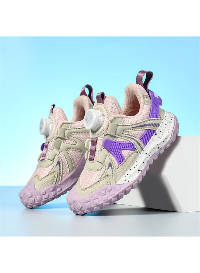 Snoopysnoopy Kids' Sports Shoes Boys Girls Children's Outdoor Casual Shoes With Rotating Button Wear-resistant Leisure Shoes Tide 0346 Pink Purple 33 - Image 2