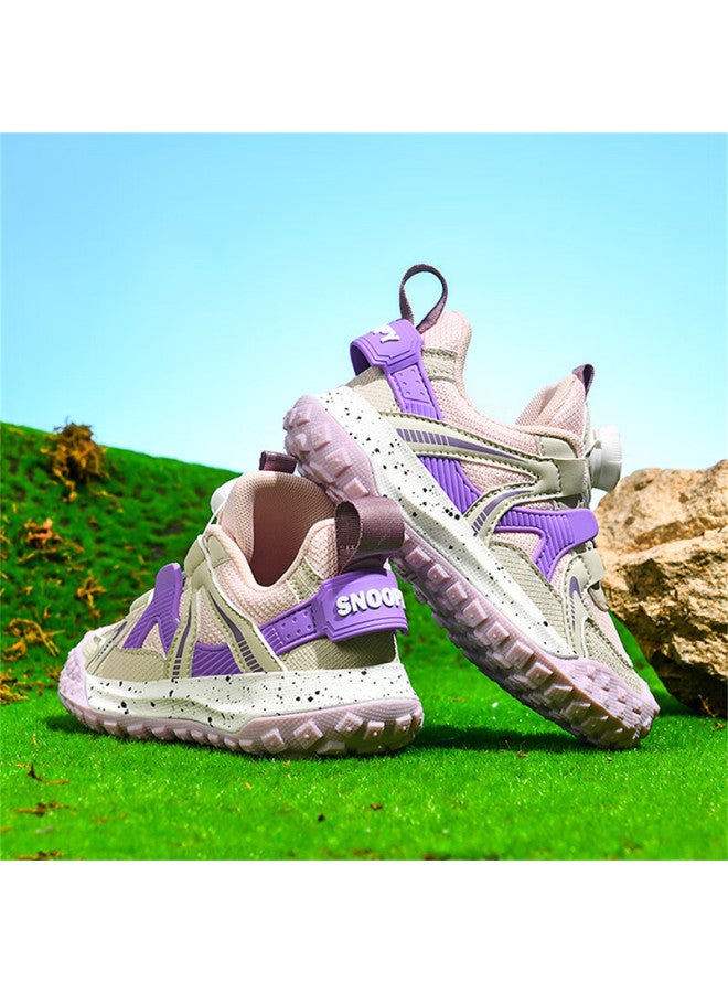 Snoopysnoopy Kids' Sports Shoes Boys Girls Children's Outdoor Casual Shoes With Rotating Button Wear-resistant Leisure Shoes Tide 0346 Pink Purple 33 - Image 5