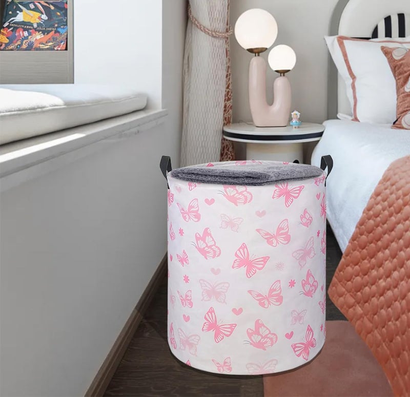 DUYIY Round Laundry Hamper Storage Basket Laundry Organizer Hamper Storage Bins Clothes Box Nursery Hamper Gift Basket with Handles - Image 3