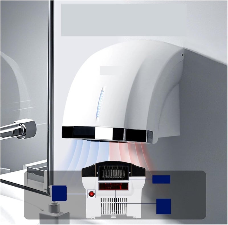 Hand Dryer, Hand Dryer Hot Air and Cold Automatic, Infrared Sensor 15M/S High Speed ​​Dryer, 1800W Electric for Kitchen Bedroom Hotel - Image 3