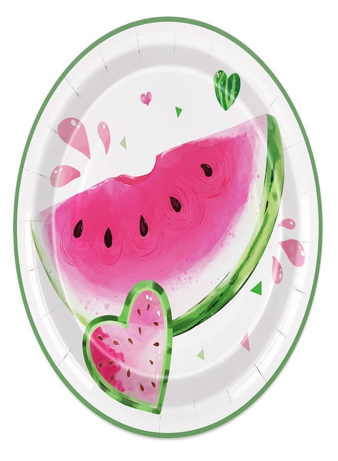 JarThenaAMCS 50Pcs Watermelon Paper Plates Summer Fruit Disposable Plates 9 Inch Heart Melon Dinner Dessert Plates for Birthday Baby Shower Pool Party - Image 1