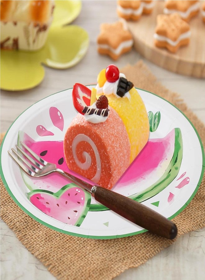JarThenaAMCS 50Pcs Watermelon Paper Plates Summer Fruit Disposable Plates 9 Inch Heart Melon Dinner Dessert Plates for Birthday Baby Shower Pool Party - Image 4