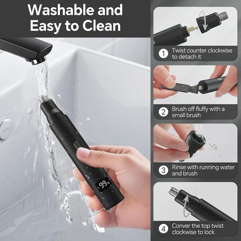 YOOJ ® 3-in-1 Electric Nose Hair Trimmer for Men, Painless Nose Ear & Eyebrow Trimmer with LED Light, Waterproof USB-C Rechargeable Facial Groomer, Dual Edge Blades & 6500 RPM, Easy Cleansing - Image 5