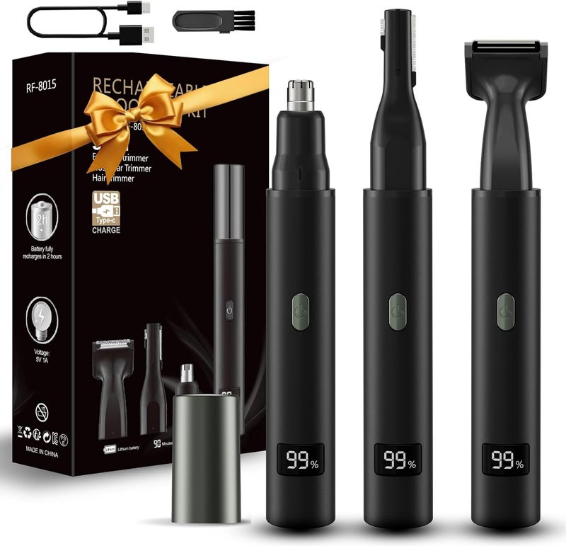 YOOJ ® 3-in-1 Electric Nose Hair Trimmer for Men, Painless Nose Ear & Eyebrow Trimmer with LED Light, Waterproof USB-C Rechargeable Facial Groomer, Dual Edge Blades & 6500 RPM, Easy Cleansing - Image 1