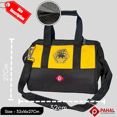 PAHAL 12 Inch Tool Bag – Multipurpose Nylon Water-Resistant Tool Storage Organizer for Electricians, Plumbers, Technicians & Mechanics, Durable Portable Tool Carry Bag, Yellow Black - Image 4