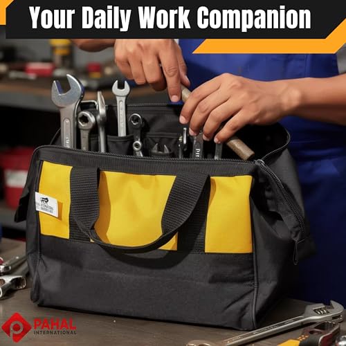 PAHAL 12 Inch Tool Bag – Multipurpose Nylon Water-Resistant Tool Storage Organizer for Electricians, Plumbers, Technicians & Mechanics, Durable Portable Tool Carry Bag, Yellow Black - Image 5