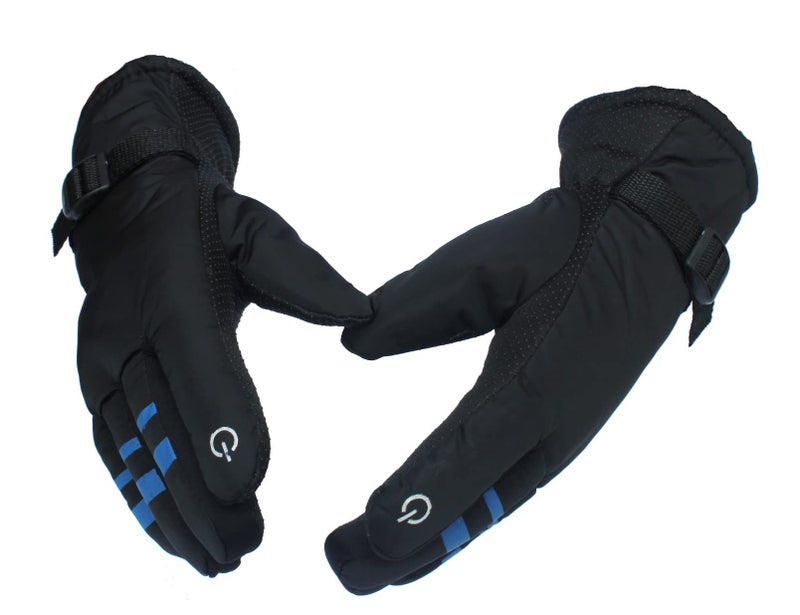 Alexvyan Black Anti Slip Snow and Wind Proof Soft Warm Winter Gloves for Riding, Cycling, Byke, Bike, Motorcycle for Men Boy Gents - Universal Size (Black with Blue Print) - Image 1
