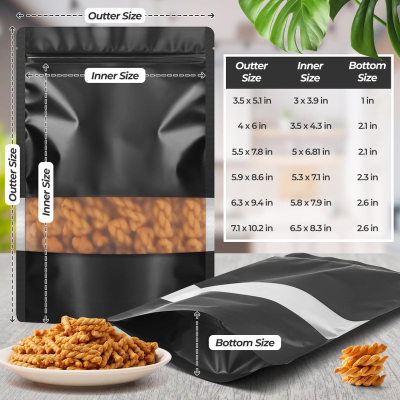 Funfery 100 Pcs Black 4x6 Smell Proof Packaging Bags,Mylar Clear Bags for Food Storage,Sealable Bag for Packaging,Stand Up Pouches with Window,ReSealable Bag for Small Business,Cookies,Candy - Image 2
