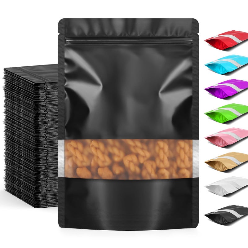 Funfery 100 Pcs Black 4x6 Smell Proof Packaging Bags,Mylar Clear Bags for Food Storage,Sealable Bag for Packaging,Stand Up Pouches with Window,ReSealable Bag for Small Business,Cookies,Candy - Image 1