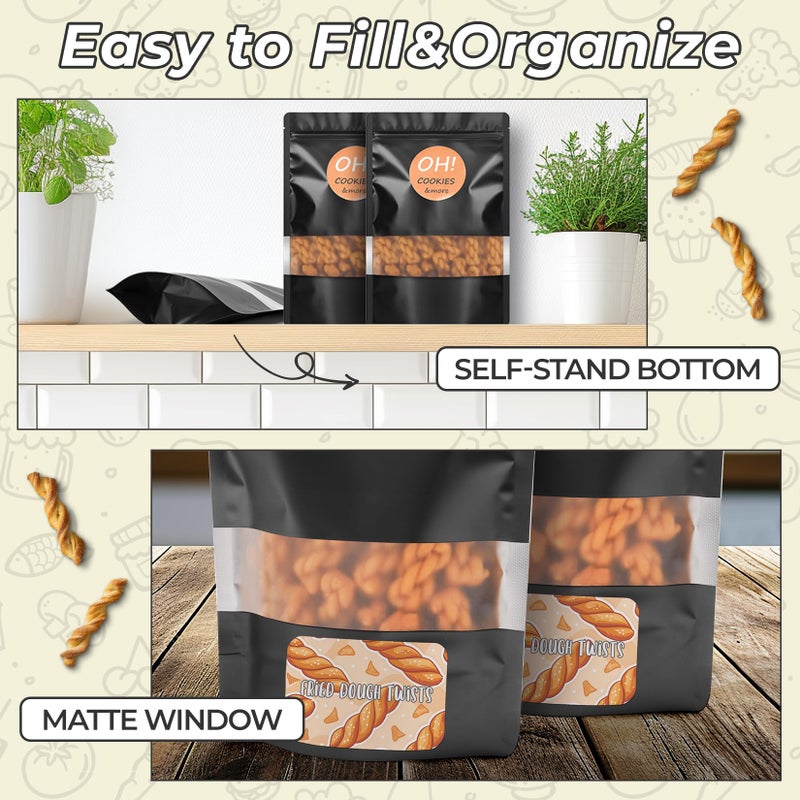 Funfery 100 Pcs Black 4x6 Smell Proof Packaging Bags,Mylar Clear Bags for Food Storage,Sealable Bag for Packaging,Stand Up Pouches with Window,ReSealable Bag for Small Business,Cookies,Candy - Image 4