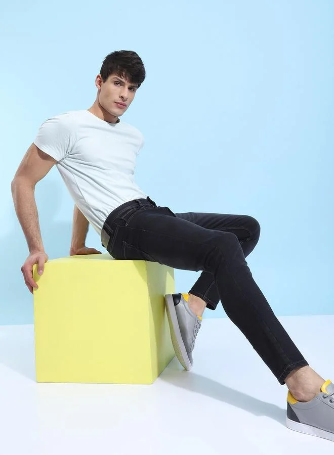 The Indian Garage Co The Indian Garage Co Men Dark Wash Slim Fit Black Jeans