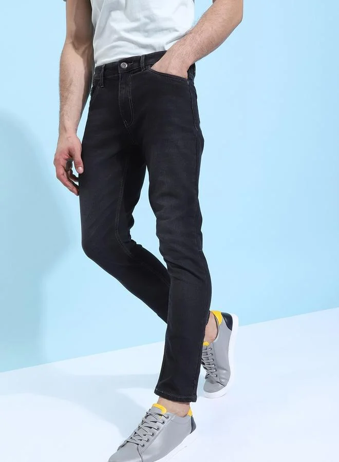 The Indian Garage Co Black The Indian Garage Co Men Dark Wash Slim Fit Black Jeans for Men | Best Price UAE