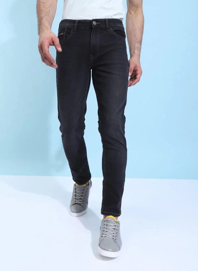 The Indian Garage Co The Indian Garage Co Men Dark Wash Slim Fit Black Jeans