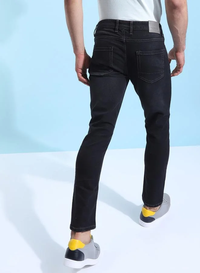 The Indian Garage Co Black The Indian Garage Co Men Dark Wash Slim Fit Black Jeans for Men | Best Price UAE