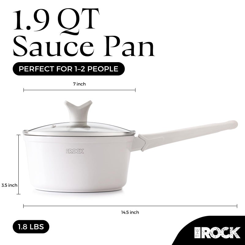 THE ROCK SOHO Ceramic Nonstick Saucepan with Lid, 1.9 Quart Non Toxic Small Pot with PPG Fusion Pro Coatingâ€“Nothing Sticks, Never Warps, Lasts Longer, Induction Compatible, PTFE, PFOA&PFAS Free, Cream - Image 2
